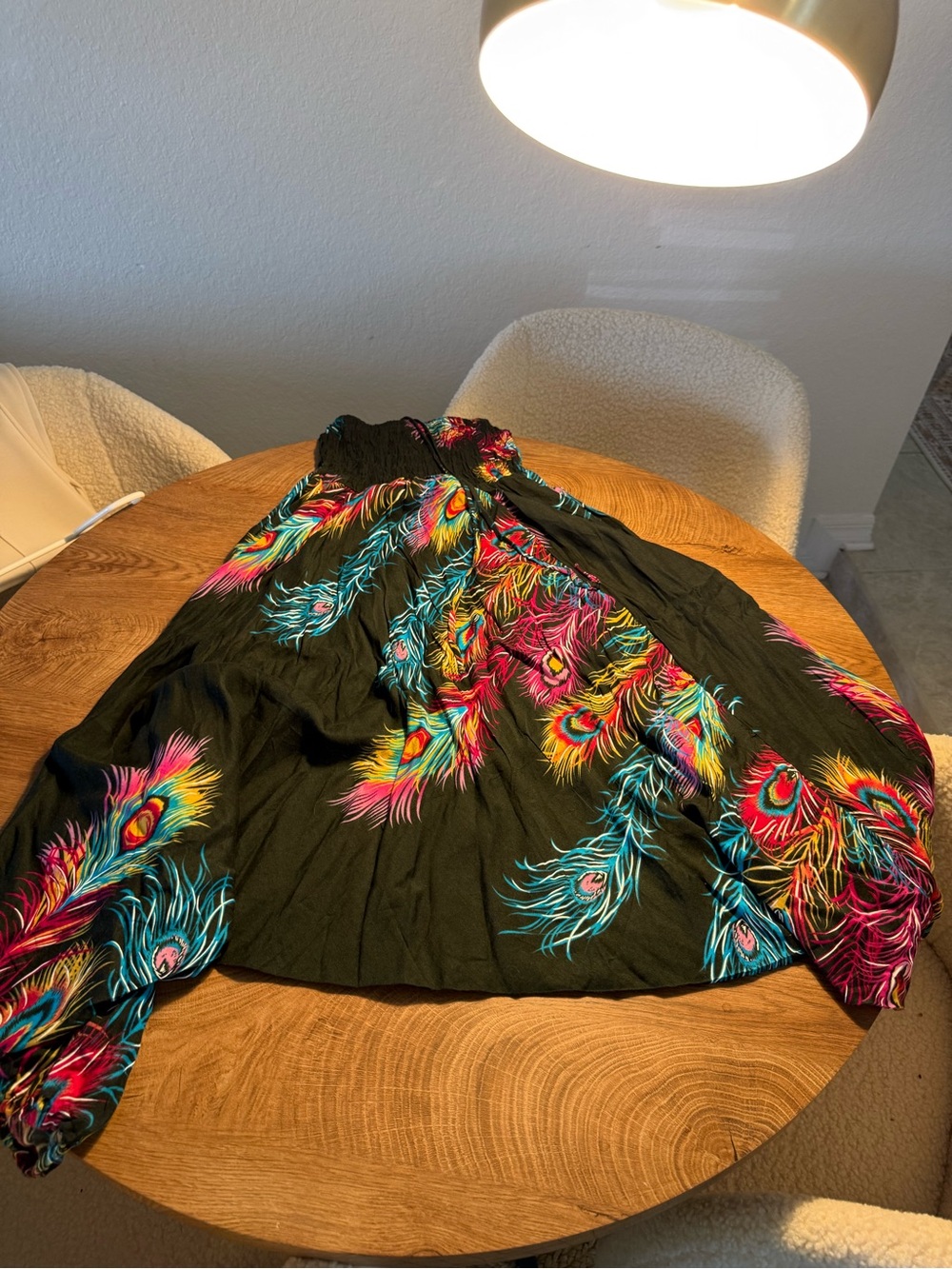 Black Harem Jumpsuit/Pants with Peacock Feather Print